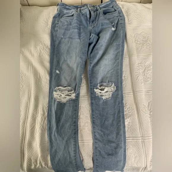 American Eagle 6 L Long Jegging Light Destroyed Next Level Stretch Denim Jeans - Picture 5 of 8